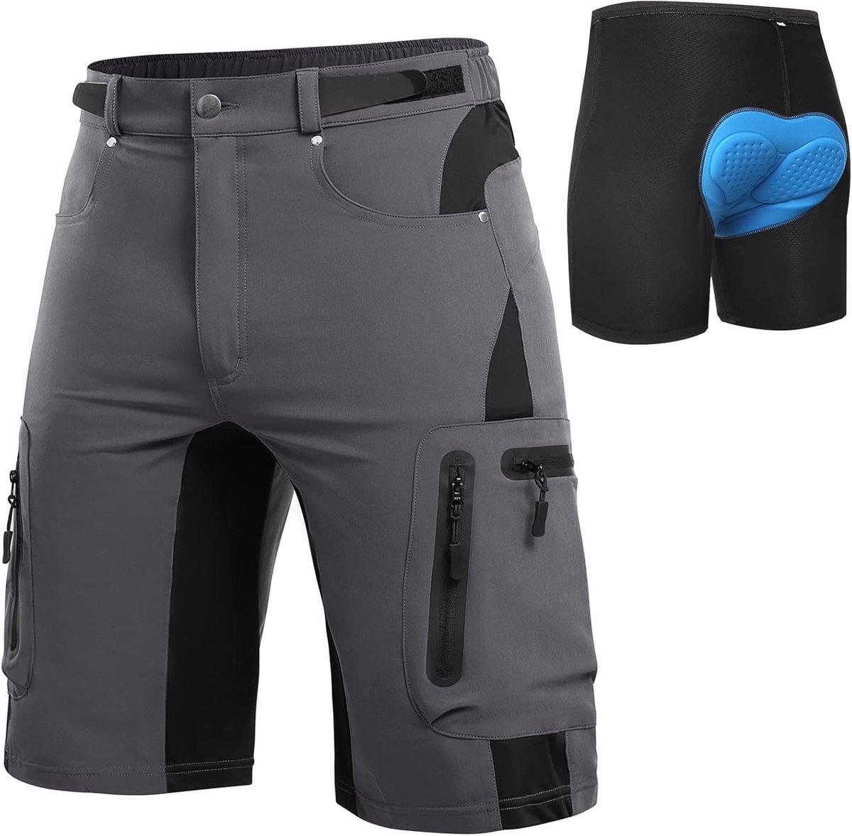 MTB-broek, voor heren, sneldrogende mountainbike broek met 4D zitkussen, elastische outdoor sport- en wielerbroek voor de mountainbike