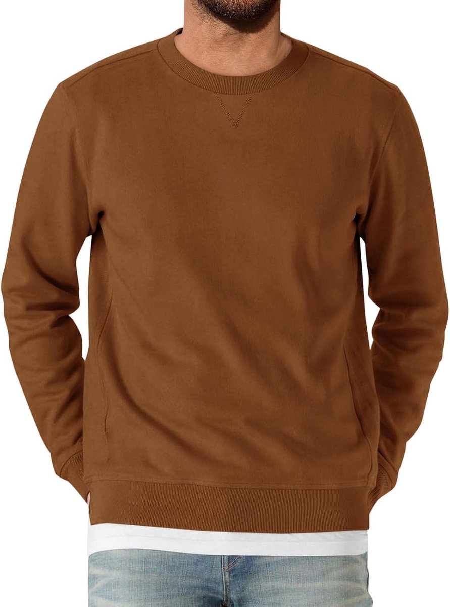 Heren sweatshirt lange mouwen ronde hals pullover mannen licht effen shirt basic vrije tijd sport bovenstuk