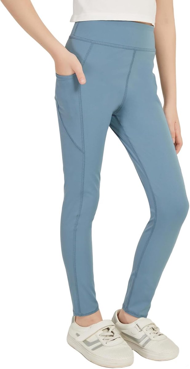 Sportlegging voor meisjes, lange sportbroek met 2 zakken, zwarte leggings, turnbroek, gymnastiekbroek voor joggen, training, yoga