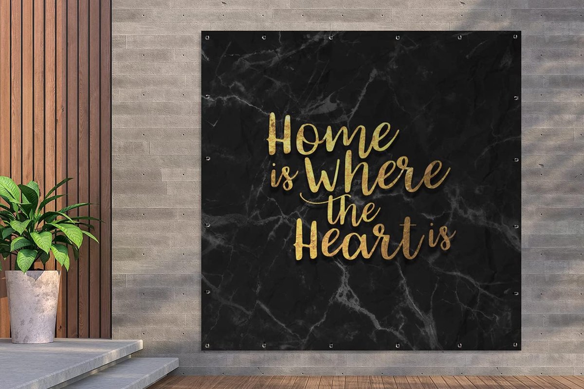 Tuinposter - 200x200 cm - Quote - Home - Heart - Goud