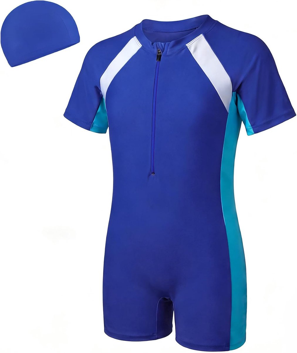 Zwempak Voor Kinderen Eendelig Zwempaks Voor Meisjes Zwemkleding Met Korte Mouwen En Badmuts Zwemkledings Voor Jongens Zomerse Met Ritssluiting Strand Surf Voor Tieners Van 4-12 Jaar