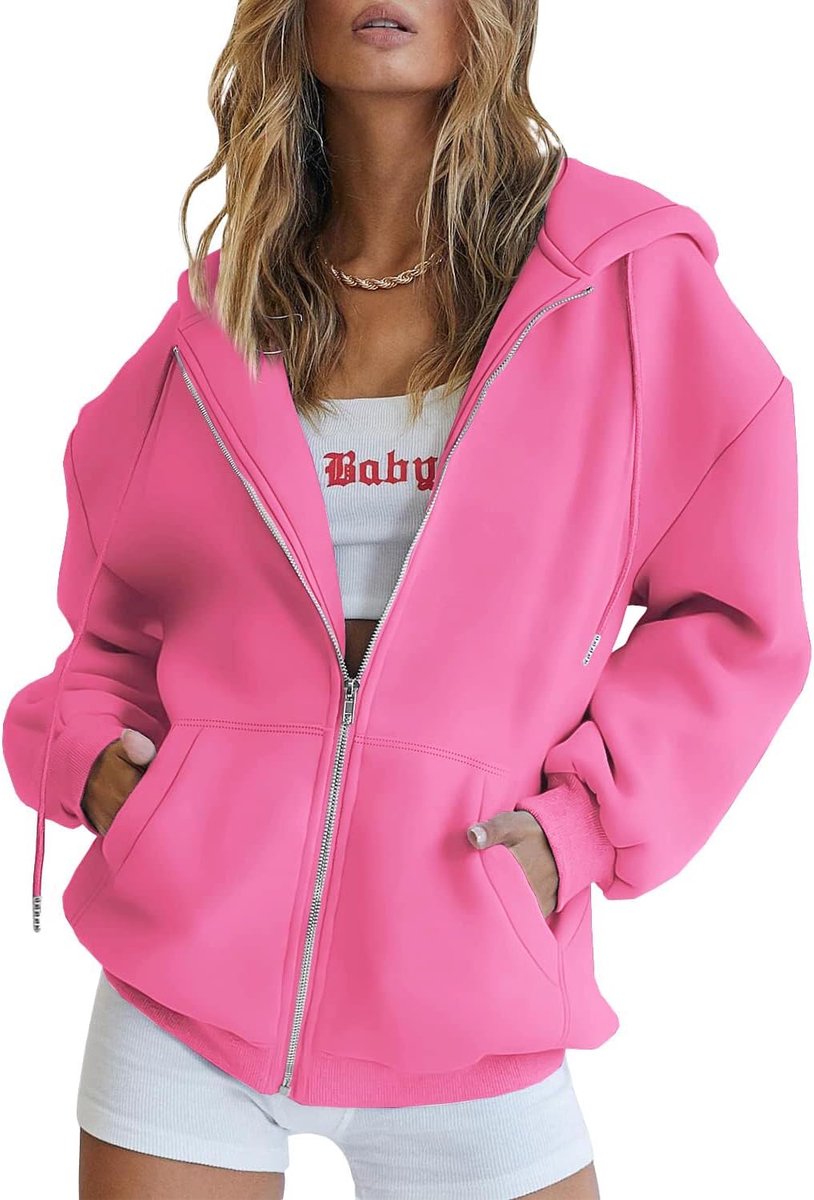 Hoodie voor dames, sweatjack, capuchonjas, herfst, winter, lang sweatshirt, capuchon, ritssluiting, mantel, oversized trui