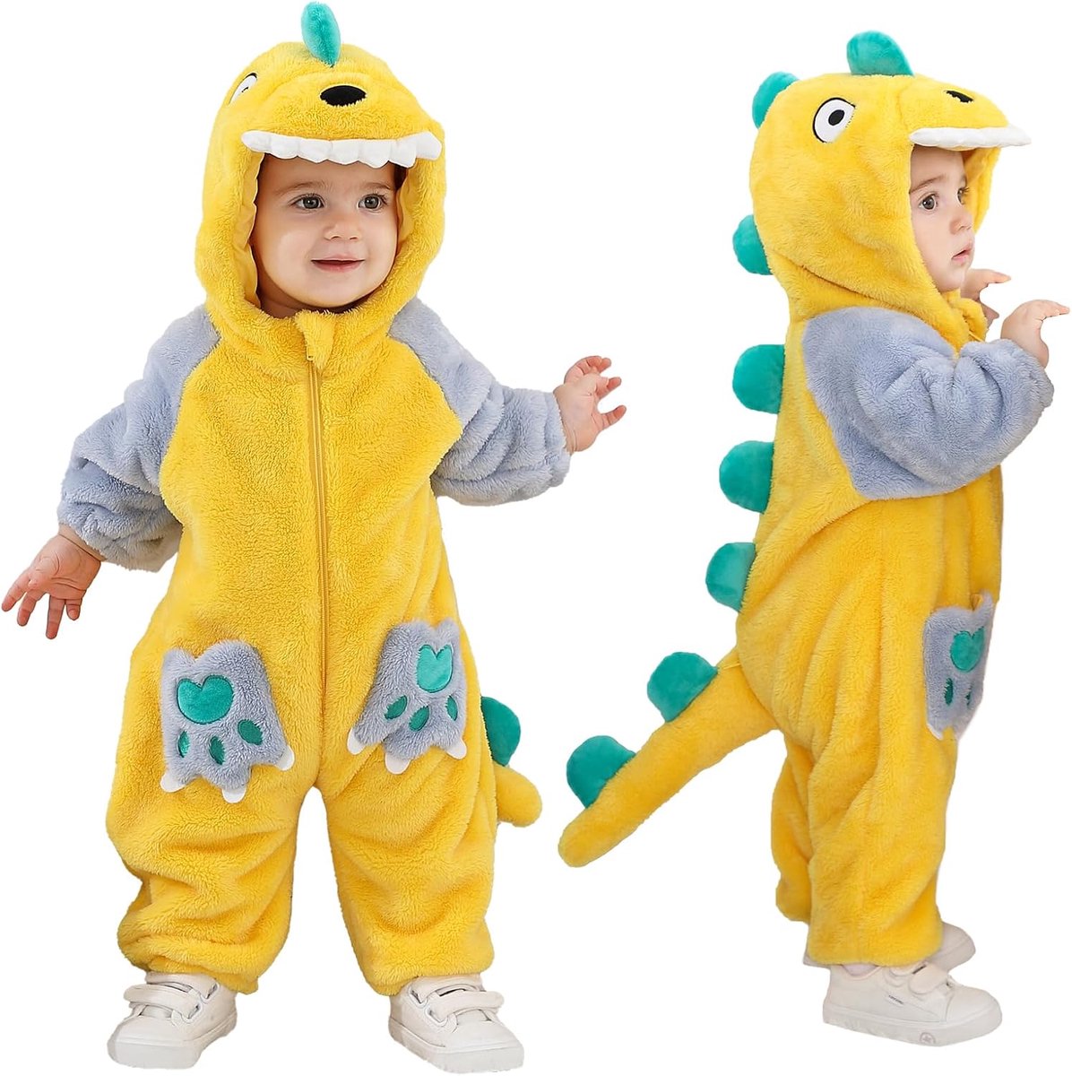 Eenhoorn-kostuum regenboog draak dinosaurus unisex voor kinderen, dierenrompers van pluche eendelig met capuchon voor kinderen