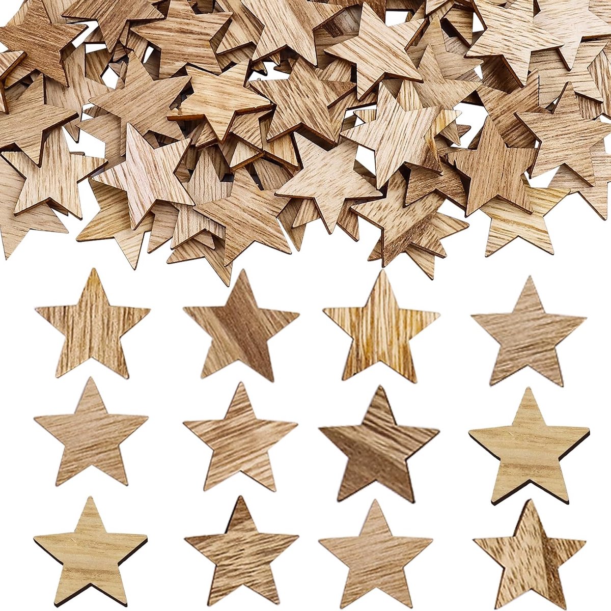 Houten sterren om te knutselen, 100 stuks houten sterren, decoratie voor Kerstmis, houten sterren, klein, strooidecoratie, sterren om te knutselen, decoratie, sterren, kerstconfetti