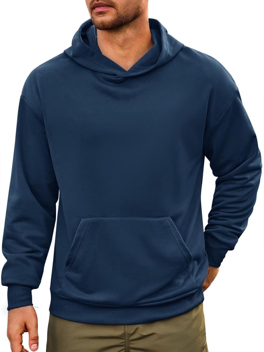 Herentrui met capuchon, lange mouwen, regular fit, hoodie, effen, licht sweatshirt, casual, sport, training, bovenstuk met kangoeroezak