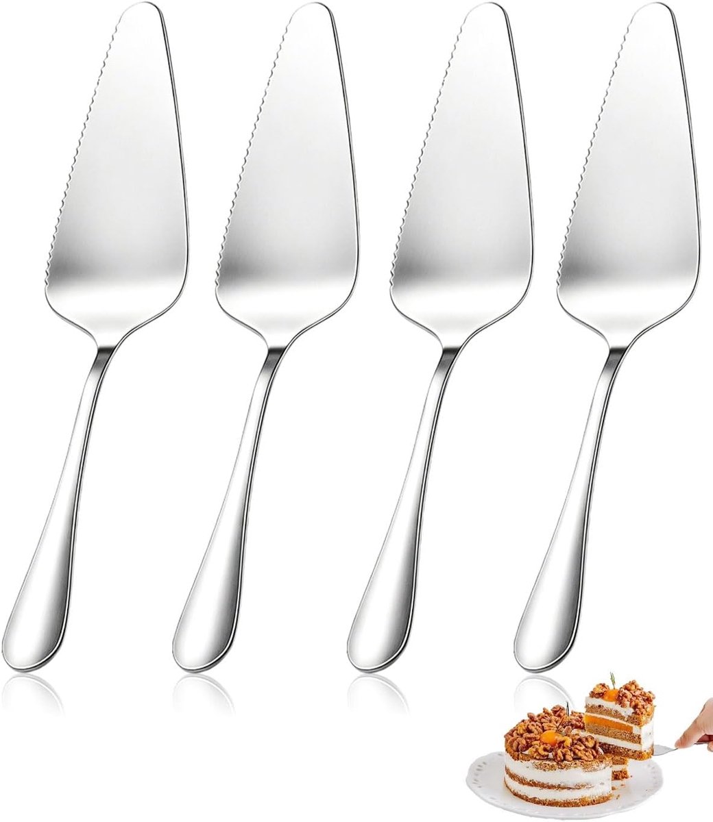 Taartschep set 4-delig met gekartelde randen en spatel van roestvrij staal voor taarten, taarten en desserts, bruiloftsfeesten, verjaardagsfeesten, taartbestek, taartschep