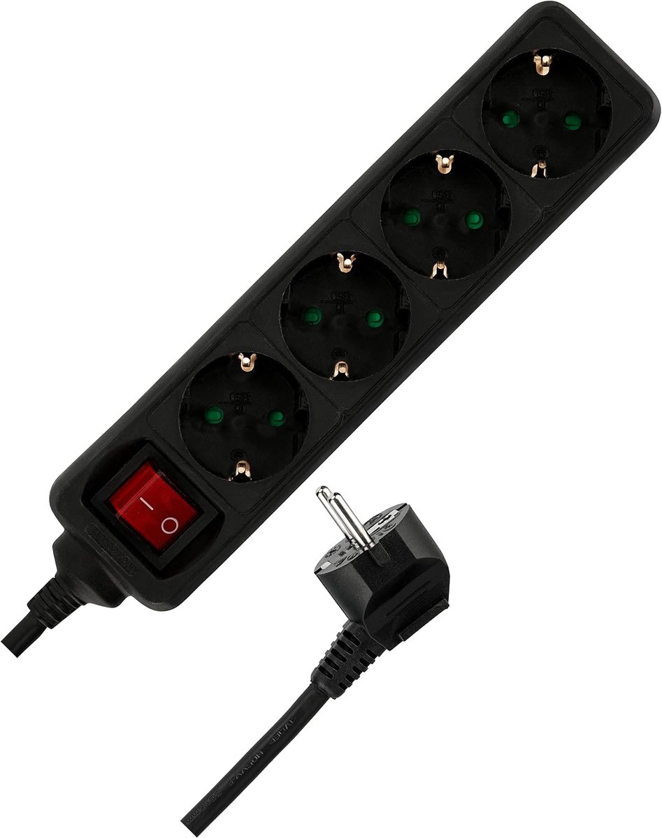 0512278555 stekkerdoos, meervoudige stekkerdoos 4-voudig, 1,4 m, 3500 W, zwart