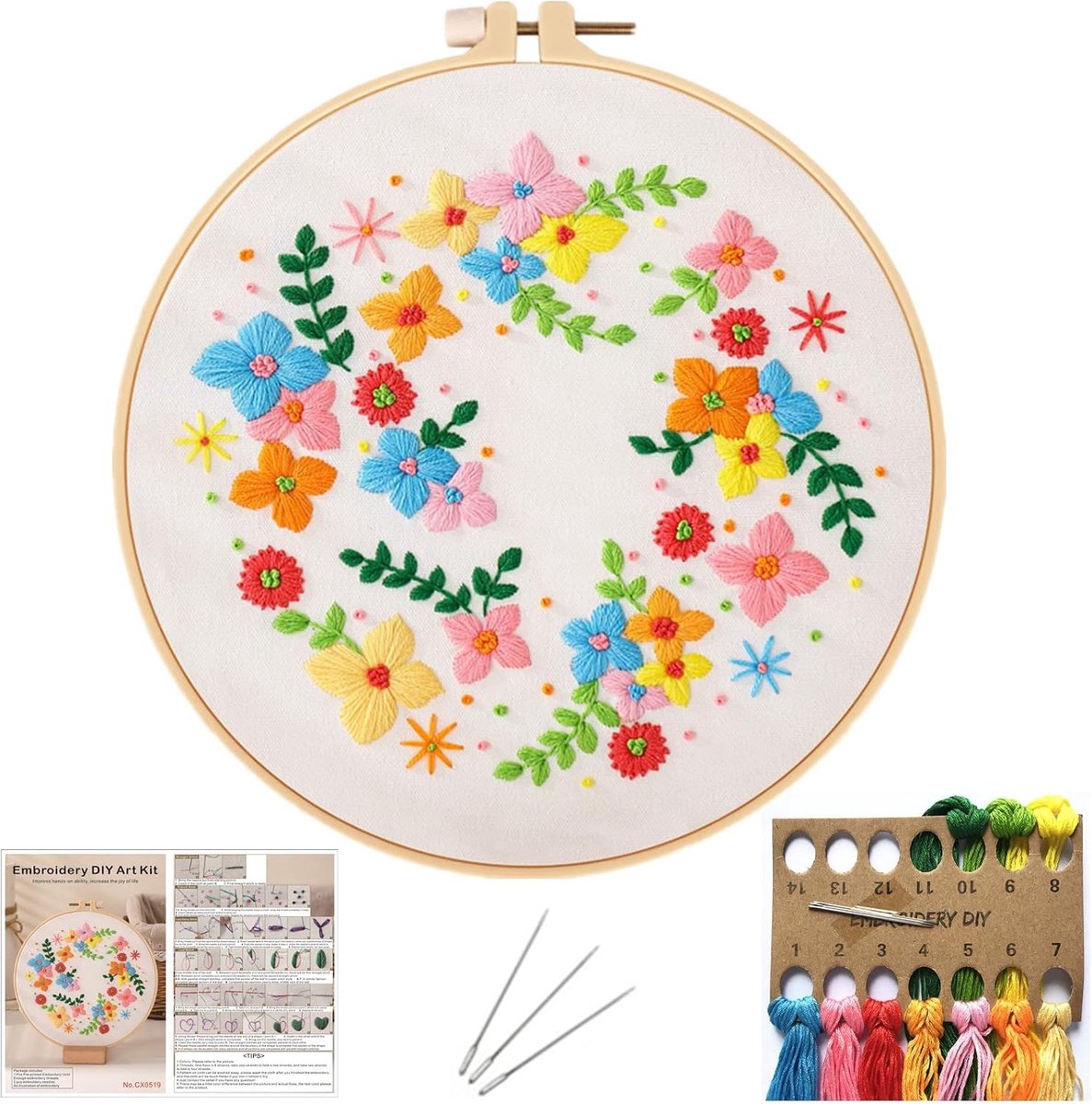 Kits voor volwassenen en beginners, doe-het-zelf borduurset worden geleverd met borduurdoek, plastic hoepel, naalden en draden, instructies, geschikt voor hobbyisten in kunst en ambacht.