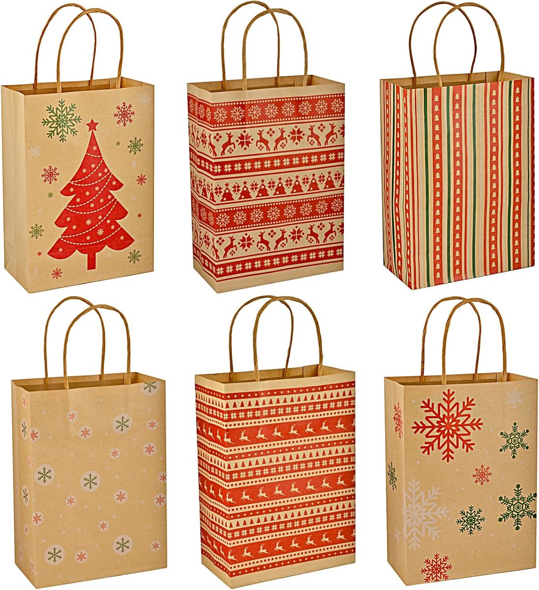 24 stuks cadeauzakjes voor Kerstmis, kleine kerstzakjes met handgrepen, papieren zakken, kerstzakjes om te vullen, cadeauzakjes voor Kerstmis, voor kerstcadeaus, snoep, feestaccessoires