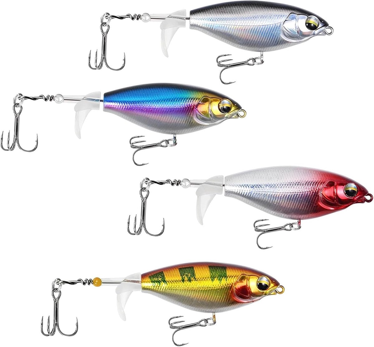 Kunstaas, topwater, lokaas, wobbler, snoek, voor forel, snoekbaars, zwemaas met drievoudige haak, propellerstaart, hengelaas voor zoet en zout water (8 cm)