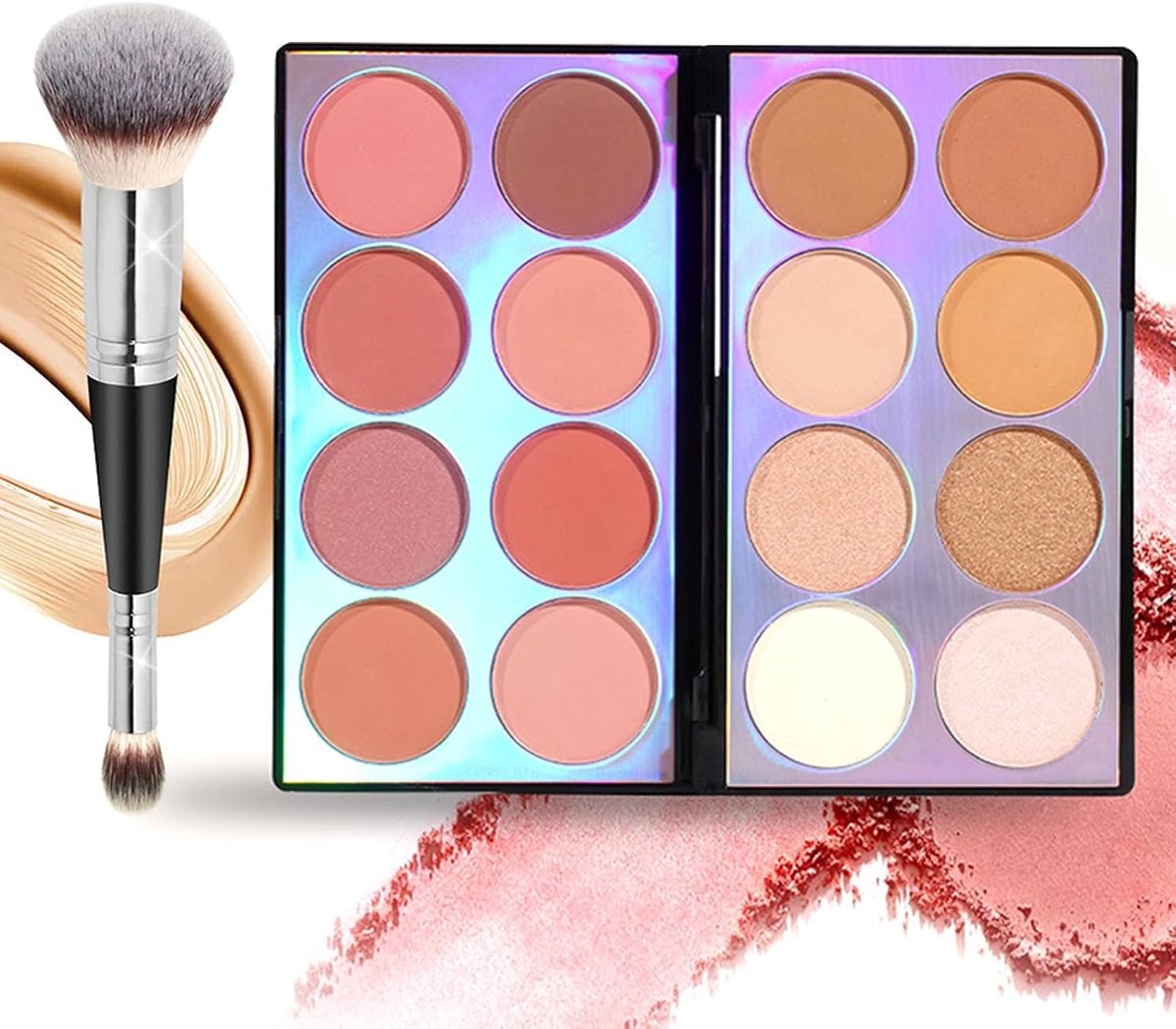 16 kleuren Blush Contour Highlighter Make-up palet met penseel, Rouge- en Bronzer-poeder palet, professioneel gezichts-schoonheids-make-up