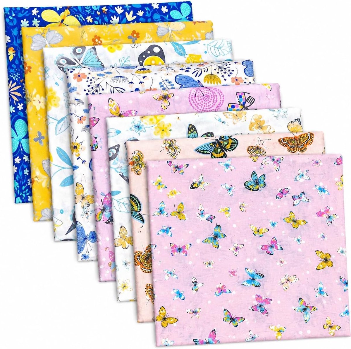 Stof voor patchwork, DIY patchwork, katoenen stoffen doek, 50 x 50 cm DIY katoenen doek met bloemenpatroon voor handwerk, knutselen, naaien (vlinder)