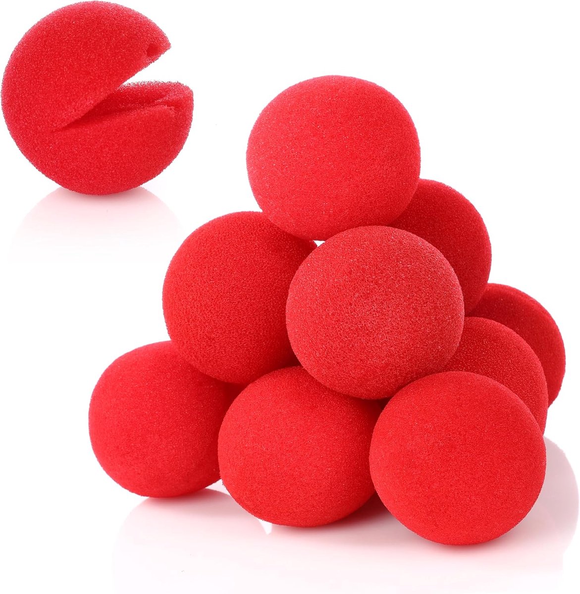 Rood, set van 12 stuks, van schuimrubber, clownskostuum, clownsnes, voor carnaval, circus of kinderverjaardagen