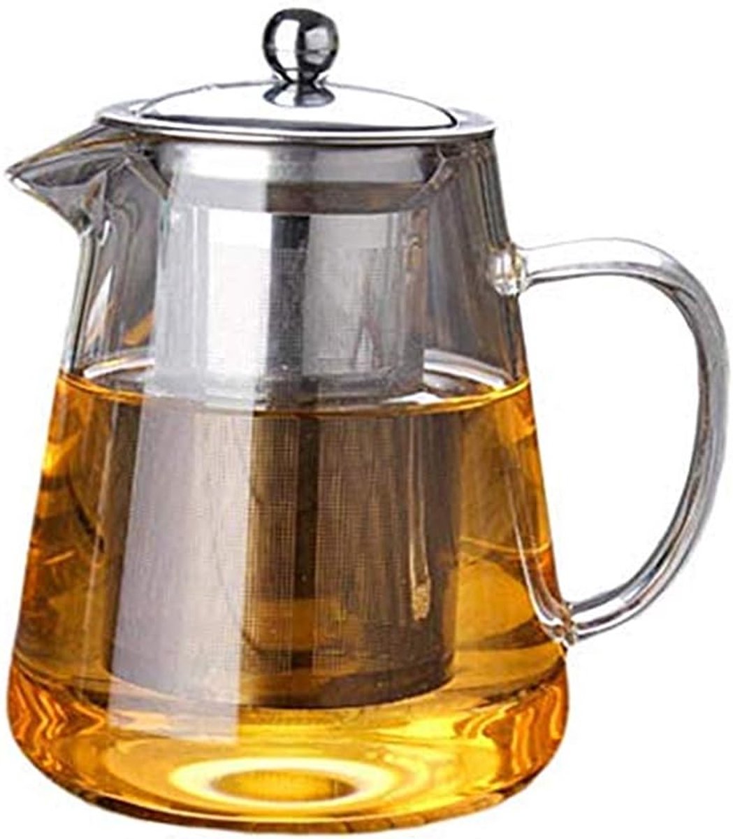 450 ml glazen theepot, glazen theepot, kookplaat veilig, met verwijderbare roestvrijstalen filter theemaker Bloeiende en losse theepotten voor thuiskeuken
