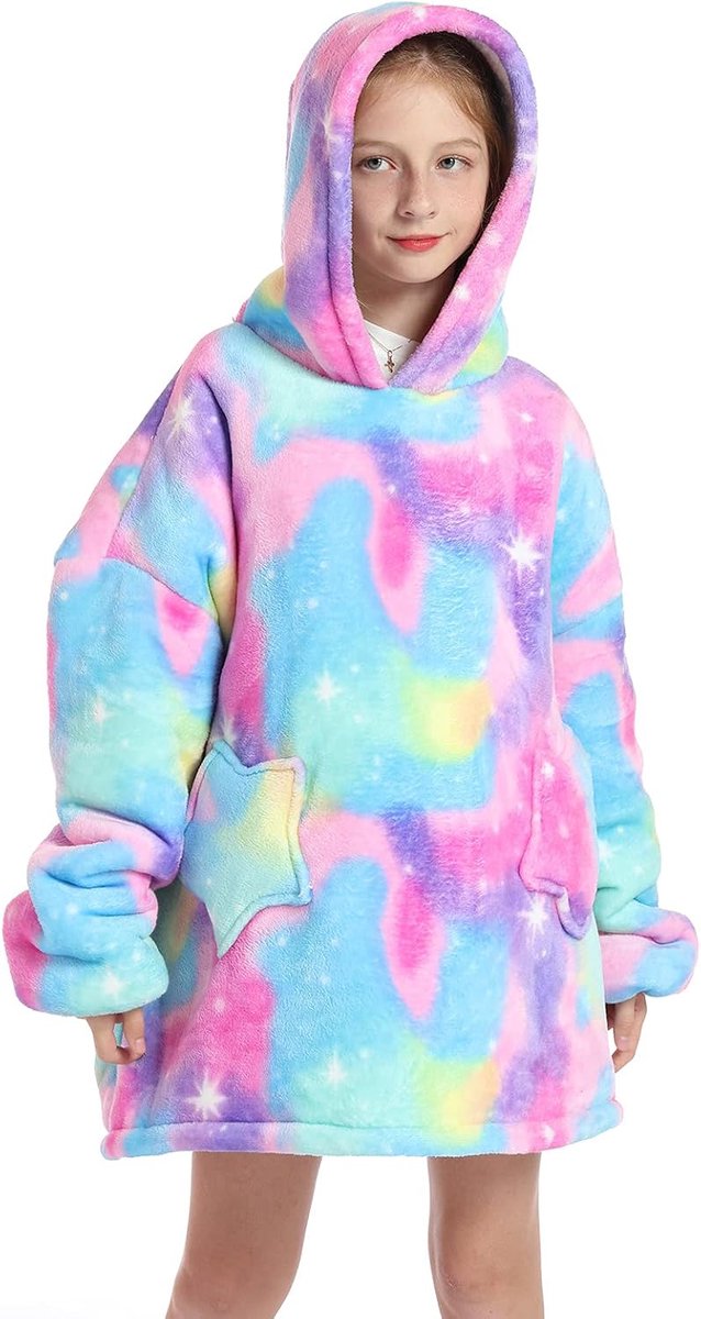 Deken voor kinderen, hoodie, schattig dier sherpa fleece, draagbare deken, hoodie voor kinderen, tieners, fluffy giant, comfortabel sweatshirt met capuchon