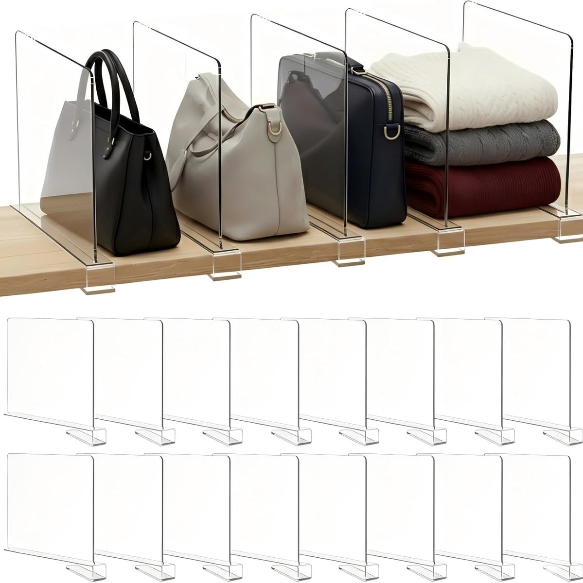 16 stuks transparante acryl plankverdelers: multifunctionele kledingkast-organizer - 30 x 20 cm plankverdeler - kledingkast scheider verstelbaar voor kast slaapkamer boekenrekken