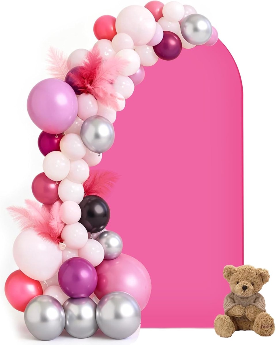 Dubbelzijdige bruiloftsboog-achtergrond met ronde bovenkant, ideale fotoachtergrond voor bruiloft, verjaardag, ceremonie, feest en banketdecoratie (fuchsia, 0,8 x 1,8 m)