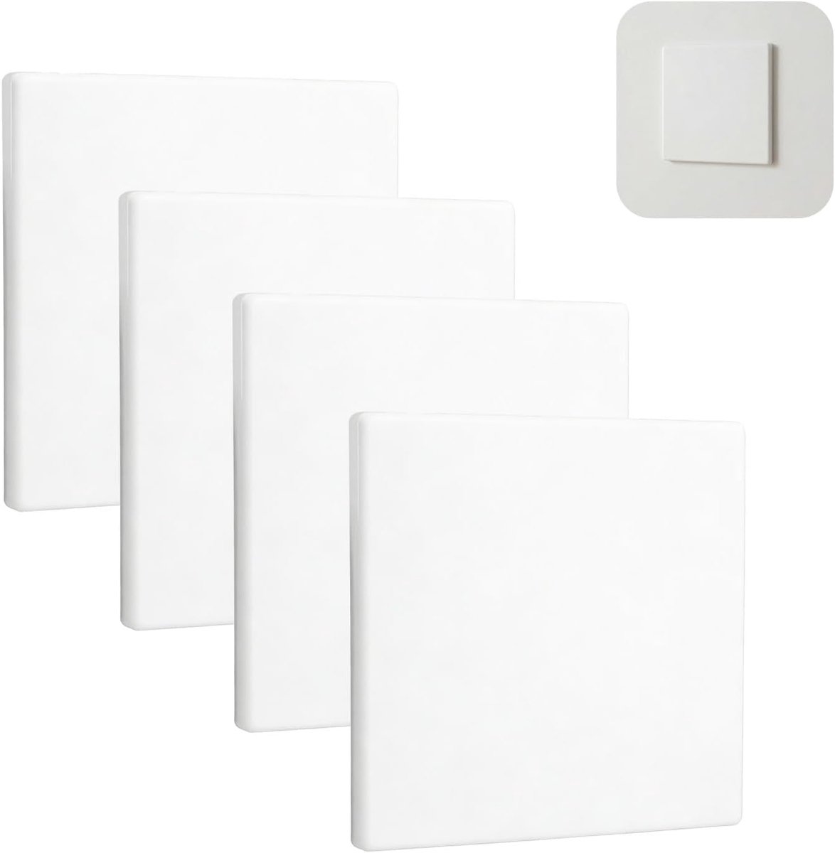 Wandplaat, 8,6 x 8,6 cm, schroefloze dubbele blindplaat van hoogwaardig kunststof, ideaal voor ongebruikte stopcontacten of schakelaars, wit, 4 stuks lichtschakelaarafdekking