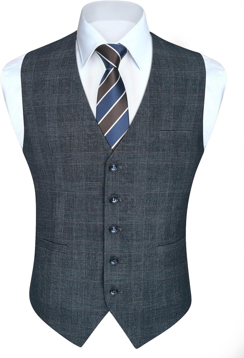 Gilets voor heren, formeel, klassiek, casual tartan kostuumvest met zakken voor bruiloft