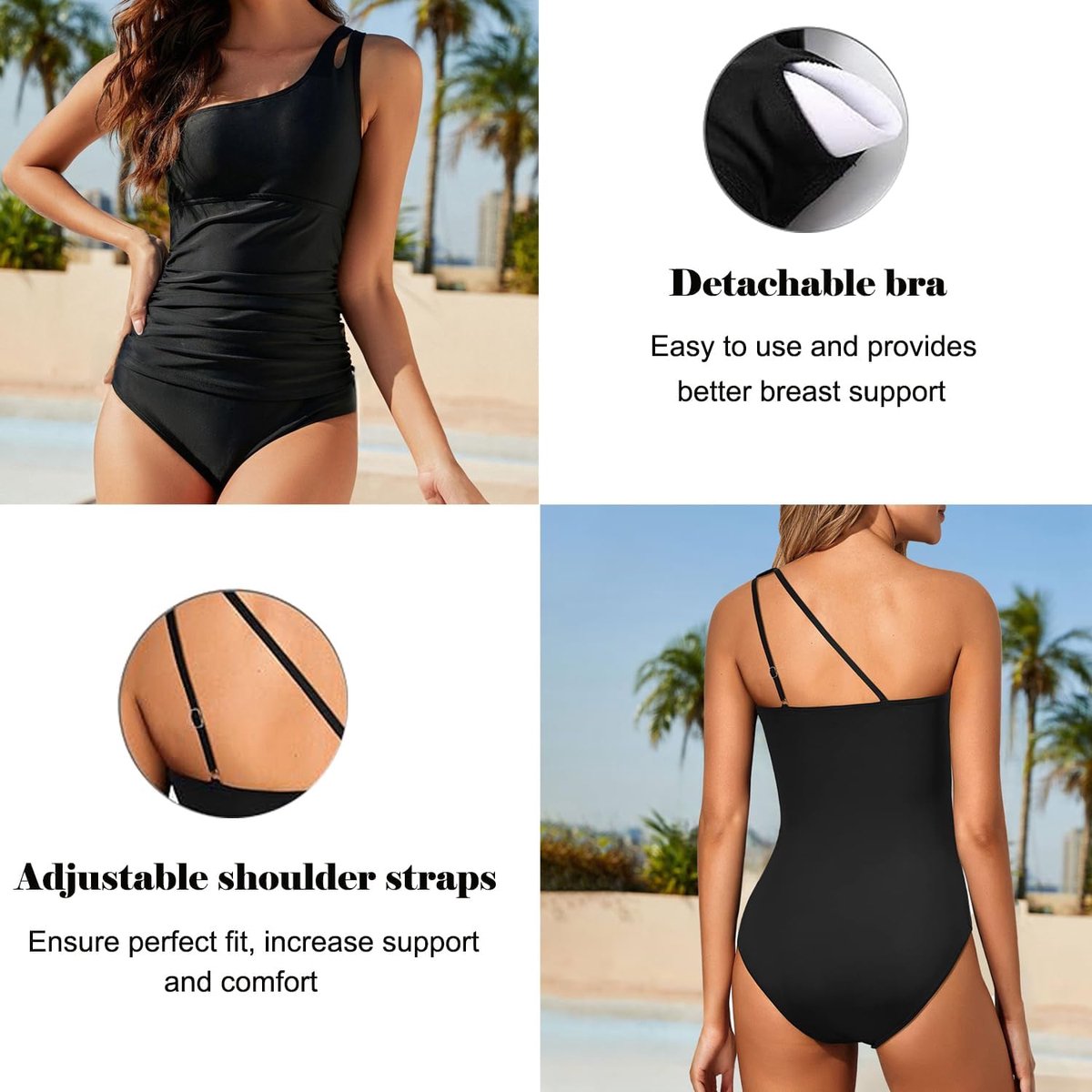 Eendelig badpak voor dames, V-hals, curvy, elegante buik, ruches, push-up, beachwear, monokini, buikcontrole, vintage, sexy, hoge taille, zwempak, slimfit, eendelig strandbadpak