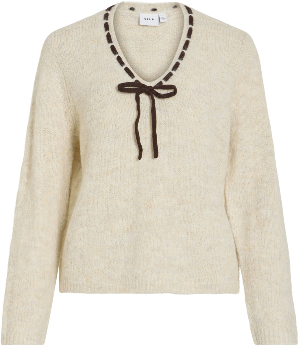 Vila Top Vinaye V-neck L/s Detail Knit Top 14117298 Super Light Nat/coffee Bea Dames Maat - XS