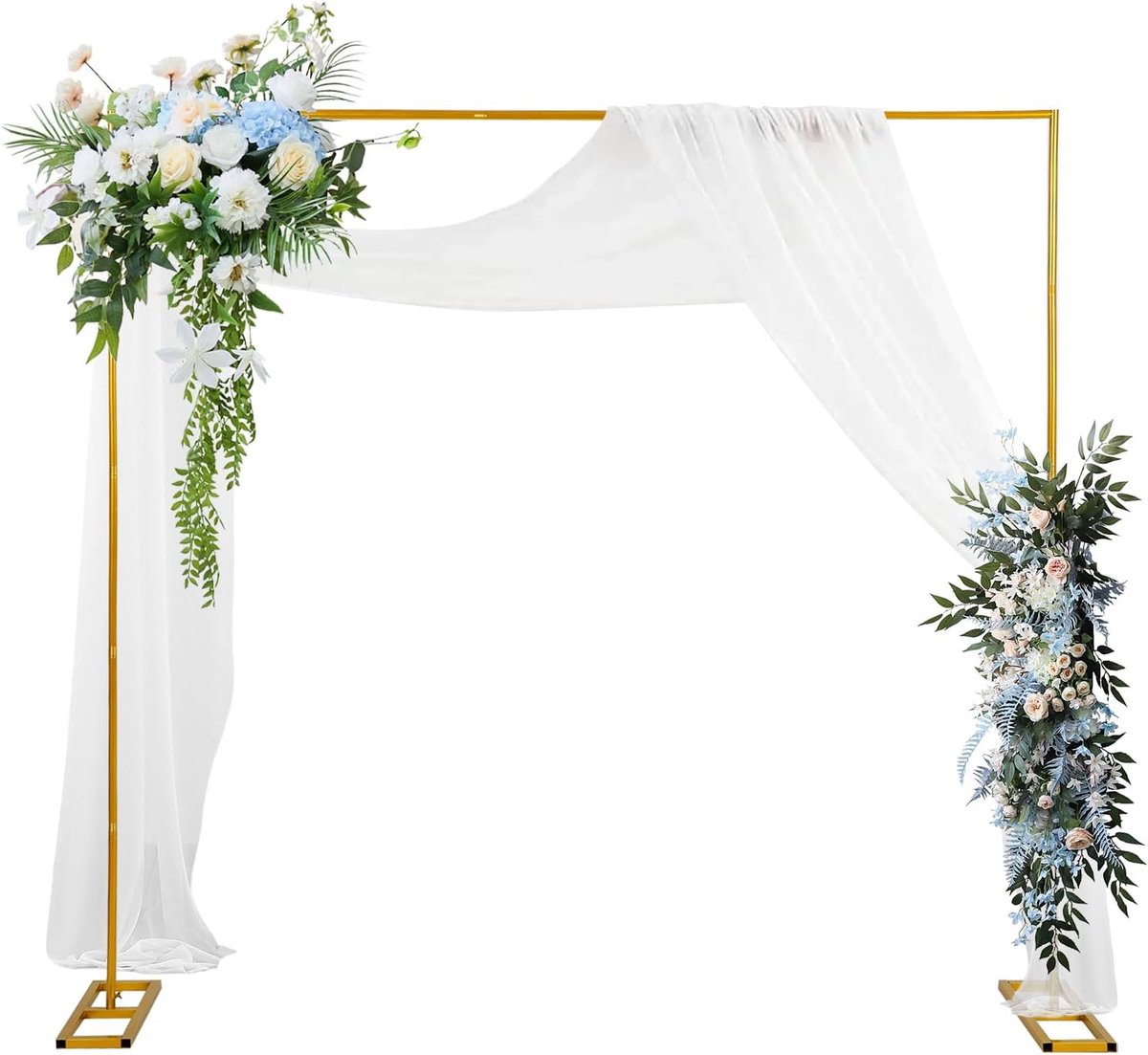 Bruiloftsboog, 2,5 x 2,5 m, verstelbare bruiloftsboog-achtergrondstandaard met basis, gouden tuinbloemenboog voor jubileum, verjaardag, feest, achtergrond (2,5 ft x 8,2 ft)