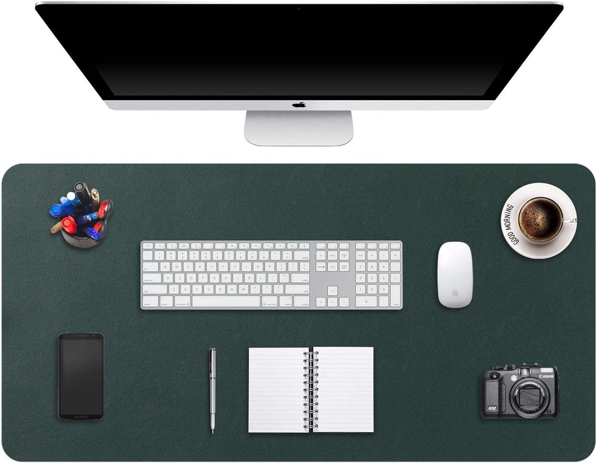Grote Mousepad XXL, Bureaulegger Bureaumat, Bureau Vloeipapier Schrijfblok, Laptop Bureaumat voor kantoor/thuis, PU-leer waterdicht + suède antislip 90 x 43 cm (Donkergroen)