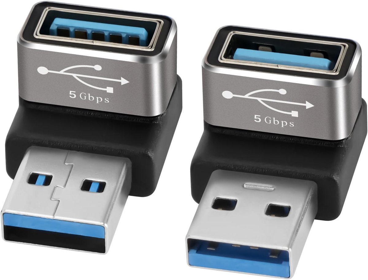 90 graden USB 3.0 hoekstekker, adapter, 2 stuks, 5 Gbps (90 en 270) graden USB-stekker naar bus, hoekadapter, connector met snel opladen en gegevensoverdracht, compatibel met laptop, pc, muis