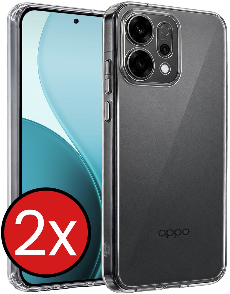 Hoesje - 2 Stuks - Geschikt voor Oppo Reno 14 - Sterk & Shockproof - Telefoonhoes - Back Cover - Case Siliconen - Telefoon Hoes - Transparant