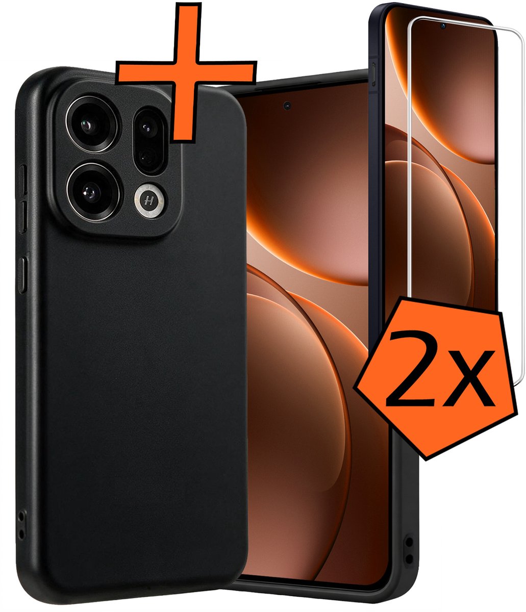 Hoes - Met 2x Screenprotector - Geschikt voor OPPO Find X9 - Sterk & Shockproof - Back Cover - Siliconen Case - Telefoon Hoes - Zwart