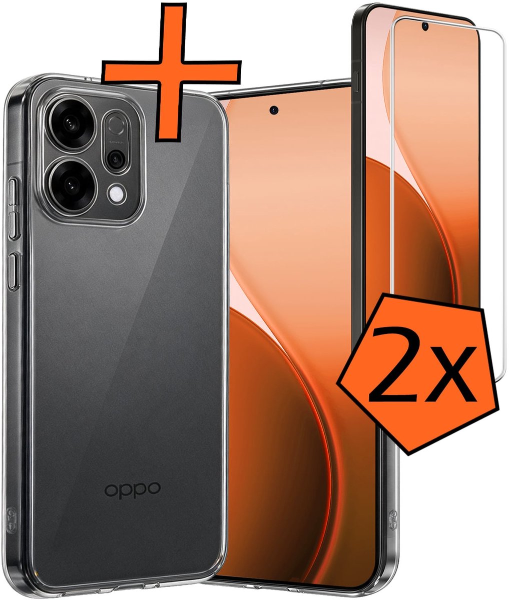 Hoes - Met 2x Screenprotector - Geschikt voor Oppo Reno 14 - Sterk & Shockproof - Back Cover - Siliconen Case - Telefoon Hoes - Transparant