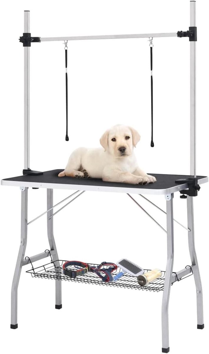 Verstelbare trimtafel - Hondenverzorgingstafel - Dieren trimmen - Inclusief mand - 90 x 60 cm - Zwart zilver
