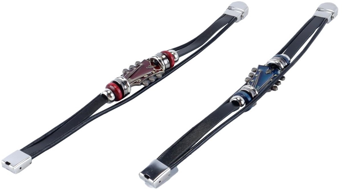 SolidKeus - Retro Leer Gitaararmband, 2 Stuks