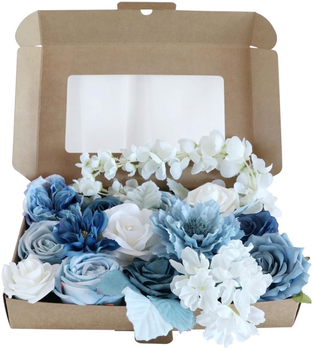 Elzusha - Kunstrozen met Stelen voor Bruiloft en Decoratie (Marineblauw en Wit)