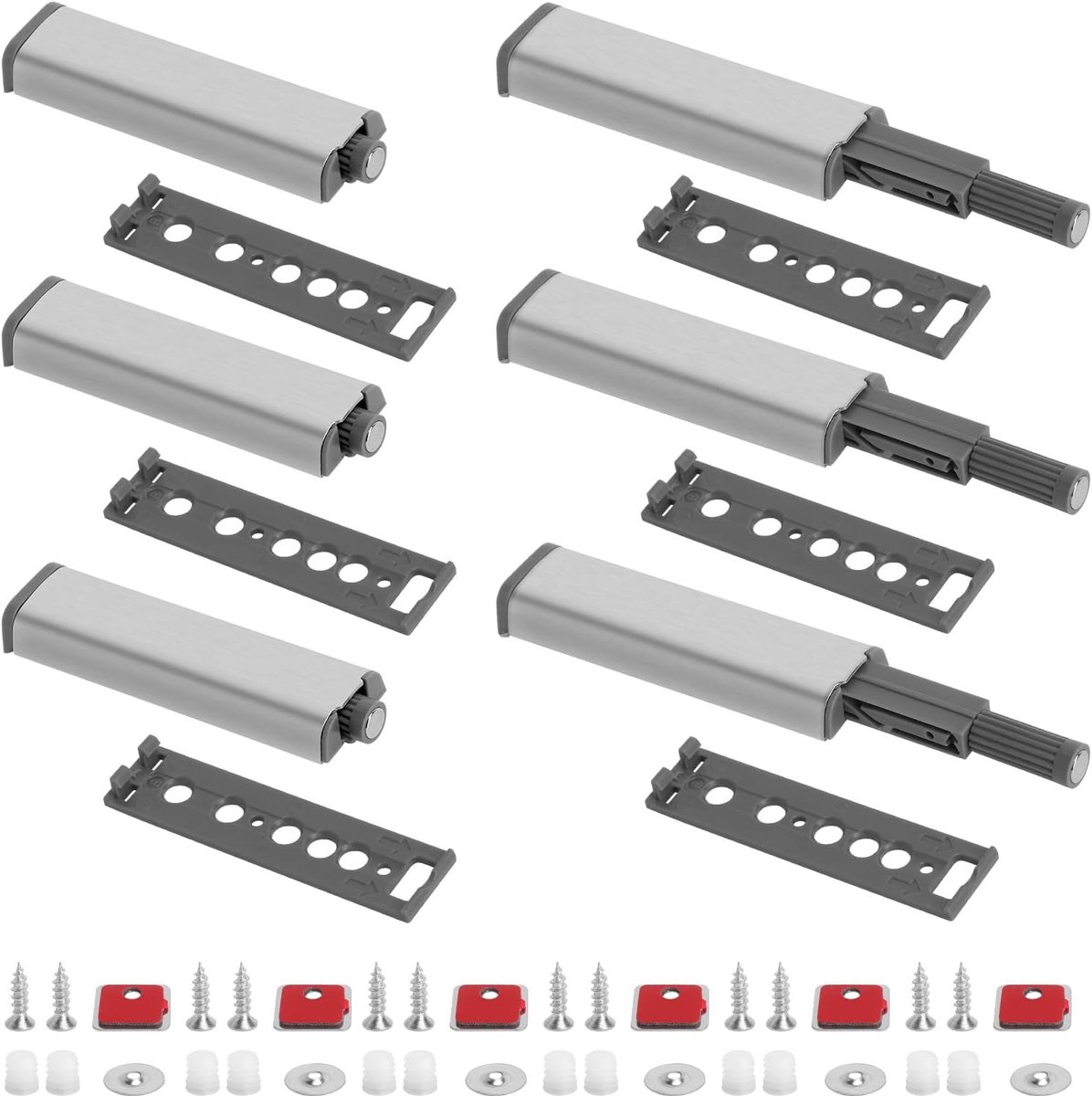 Drukdeuropeners 6 Stuks - Kastdeurmagneet - Meubels Openen - Verstelbare Magneetkop - 6 Stuks - Zilver