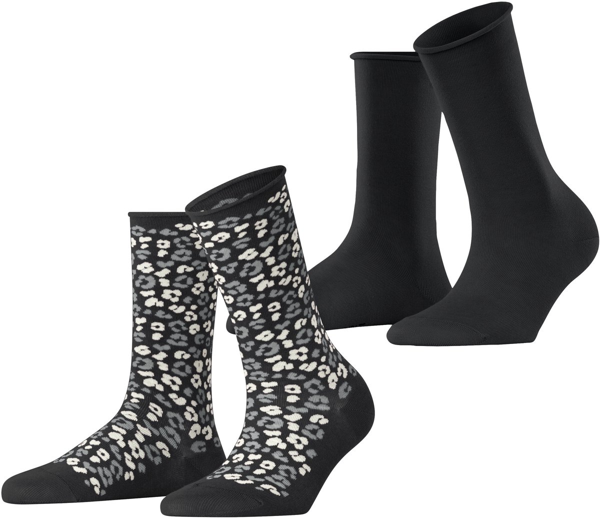 Esprit Flower Bloom 2 Pack gedessineerd katoen multipack sokken dames zwart - maat 35-38