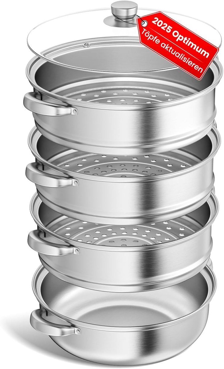 Stoompan voor het koken - Vier - 28 cm - Roestvrijstalen Stoompan met Stoominzet - Voor Gezonde Maaltijden