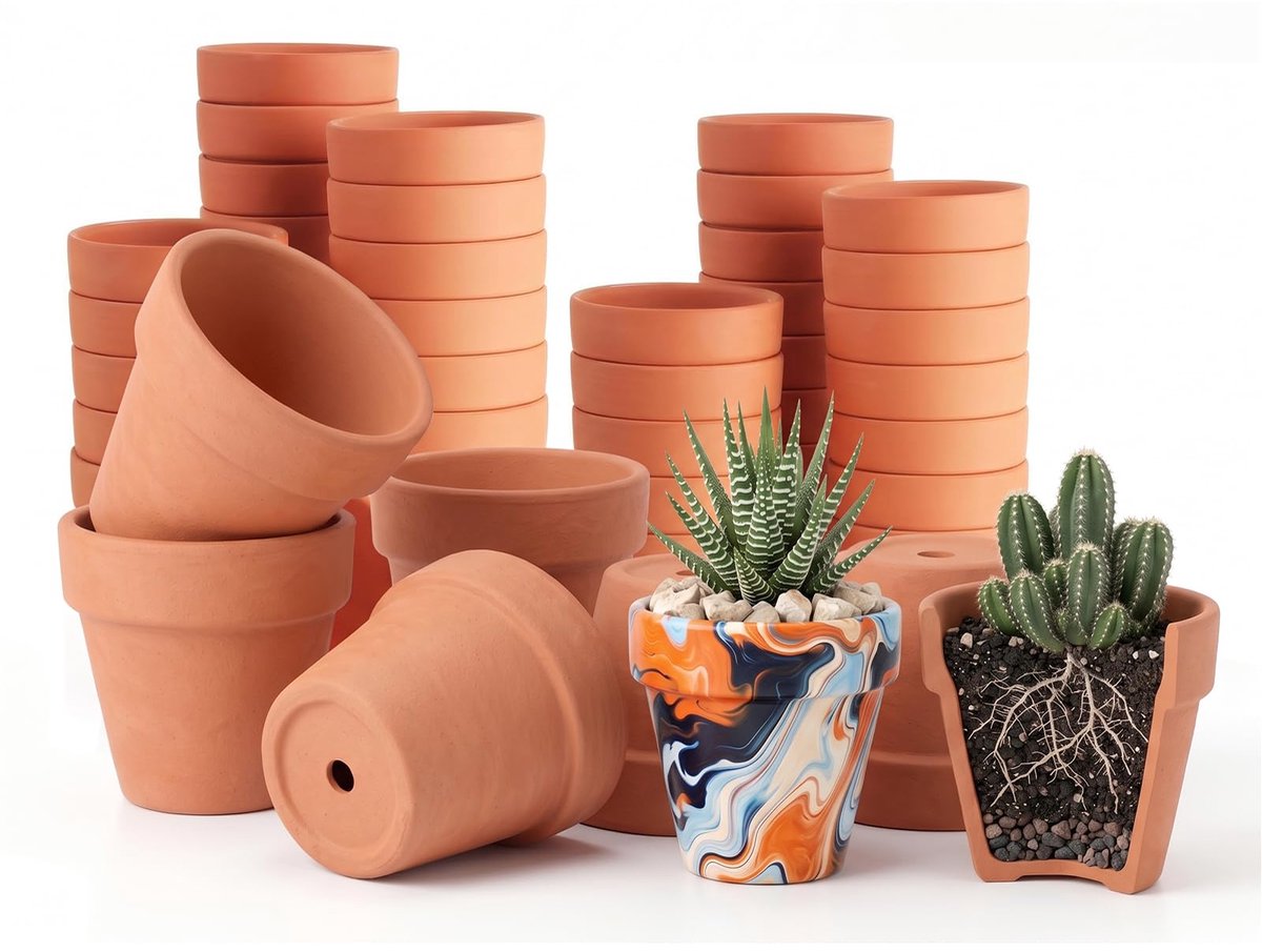 30-delige Mini Terracotta Bloempotjes - 2,5 x 2,5 cm Kleine Kleipotten - Mini Kweekpotten voor Vetplanten, Cactussen, Stekjes & Kruiden - Decoratieve Bloempotjes voor Binnen, Buiten & DIY Decoratie