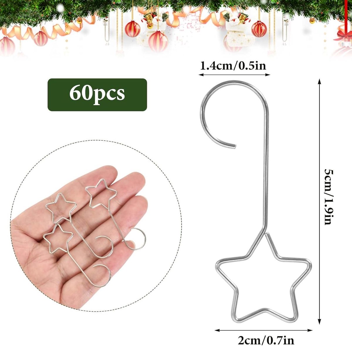 S-vormige haken - Decoratiehaken Ornamenten - Versieringen Ophangen - Stervormig Uniek Design - 60 Stuks - Zilver