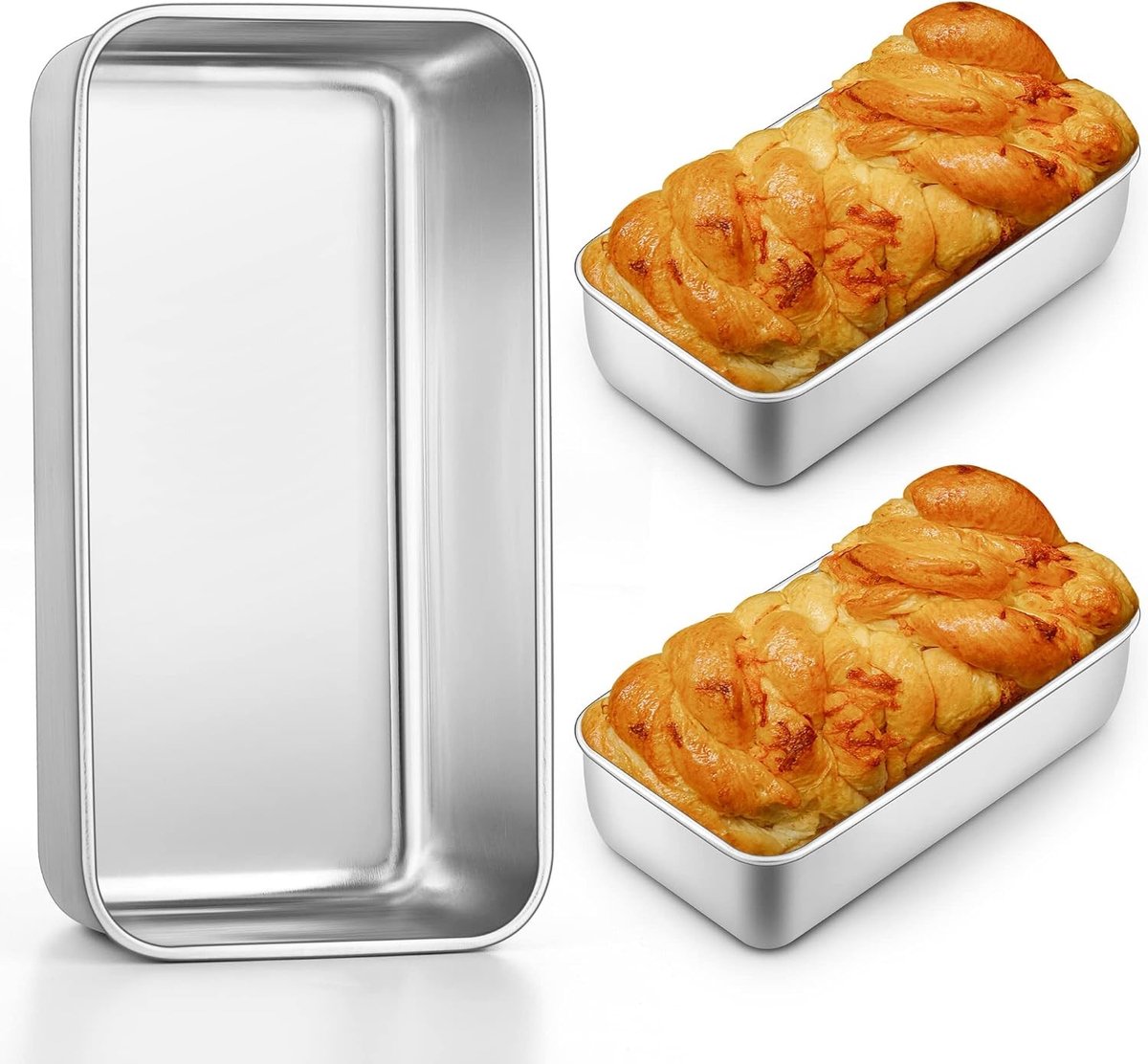 Set van 3 RVS Brood Bakvormen voor Luchtig en Vochtig Brood of Taart, 23.5 x 12.7 x 6 cm, Gezond en Duurzaam, Vaatwasserbestendig