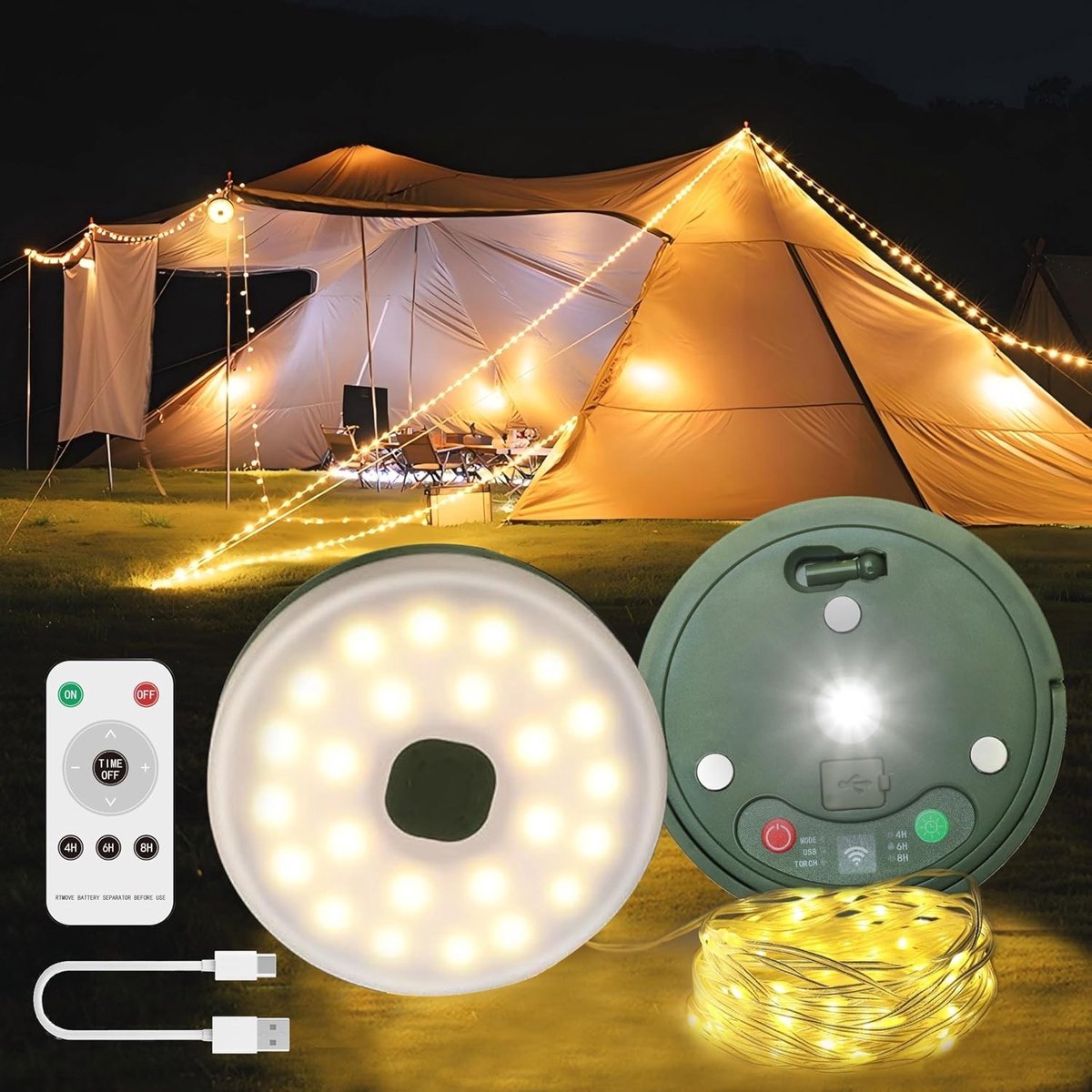 Campinglichtsnoer - Multicolor - 10 m - Waterdicht en Oplaadbaar - Voor Buiten en Feestjes