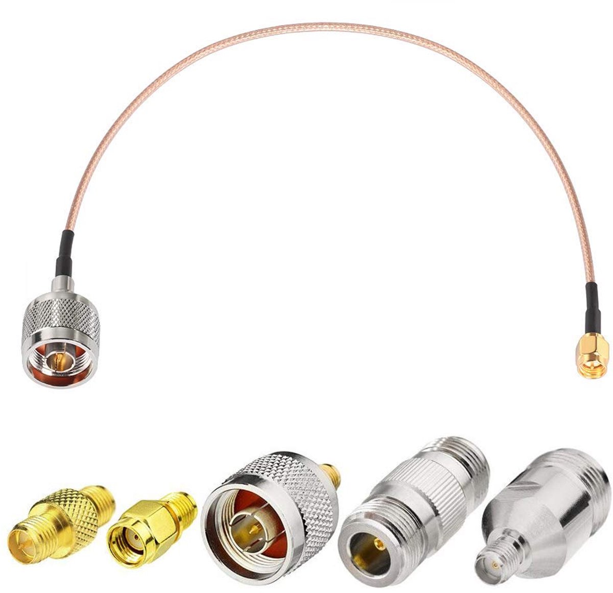 Mannelijk naar N Type Mannelijke RG316 Kabel 50cm 50ohm Anrtenne Verlengkabel met 5 stks Adapters voor Plafond/Outdoor/Base Station Antenne, Draadloze Router, RTL SDR USB Dongle, ADS-B