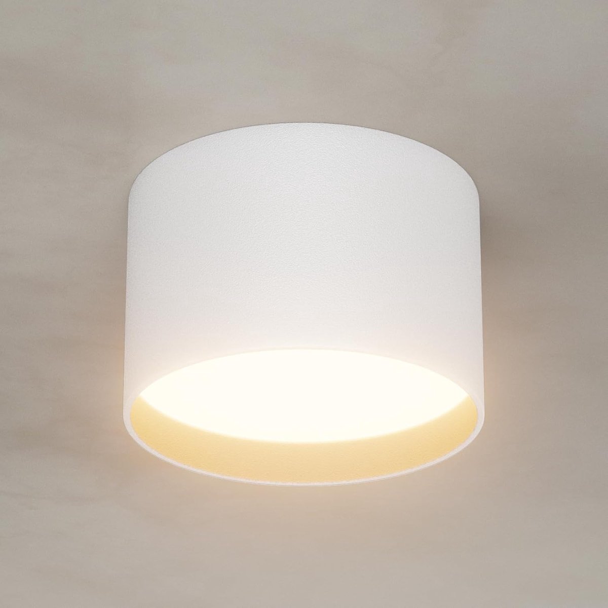 Plafondspots opbouw plafondlamp, wit opbouwlamp, plafondstraler vlak aluminium+acryl, opbouwlamp warmwit 3000K, opbouwspot IP44, 598 lm, 60x90 mm