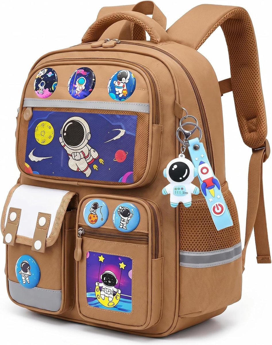 Schoolrugzak jongens 2-5e klas - kinderrugzak schooltas jongens, waterafstotend met reflectoren | ergonomische schooltas voor jongens voor school & reizen, Kaki, Rugzak