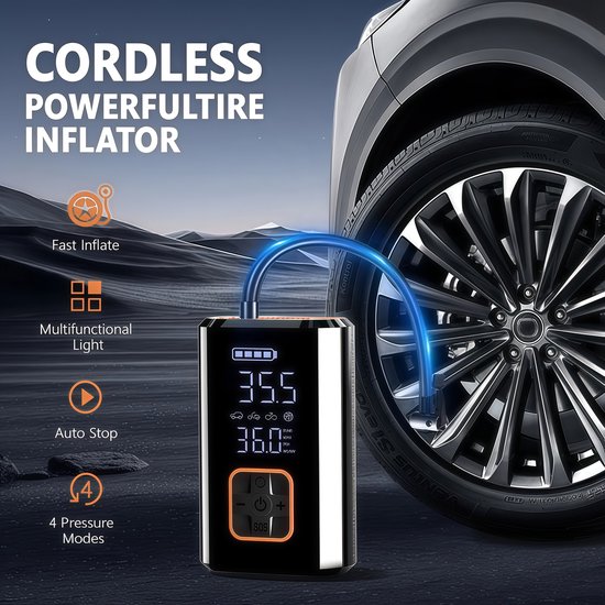 Draadloze auto bandenpomp - Draagbare compressor - Elektrisch - Intelligent - Voor auto en fiets — afbeelding 4