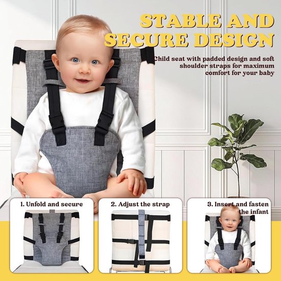 Veiligheidsriem voor kinderstoel - 62 x 29 cm - Draagbaar veiligheidssysteem voor kinderen - Reisriem voor kinderstoel - Veiligheidsgordel voor kinderstoel - Verstelbaar, ademend veiligheidsharnas - Geschikt voor thuisgebruik en op reis — afbeelding 4