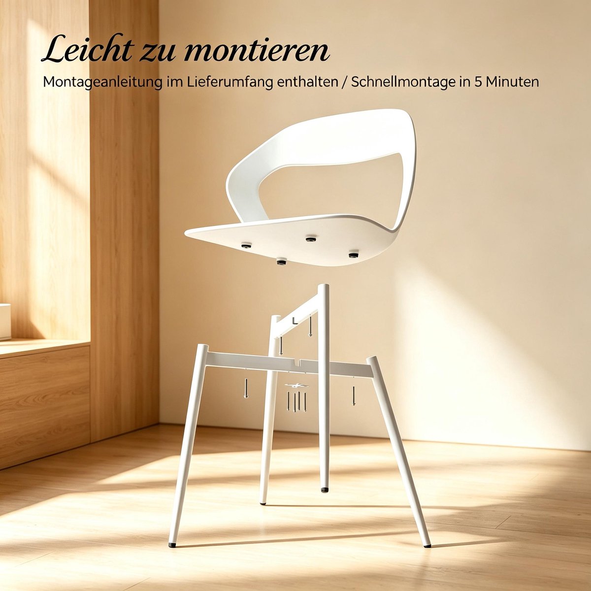 COVREO Eetkamerstoel set van 4 51x44x83 cm wit PP, metalen onderstel