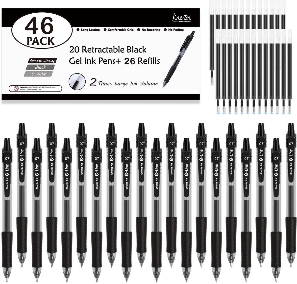 SolidKeus - Set van 46 Zwarte Gelpennen met 26 Navullingen, Comfortabel Schrijven