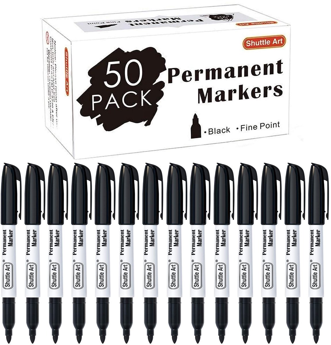 SolidKeus - Set van 50 Zwarte Permanente Markers, Fijne Punt voor Diverse Oppervlakken