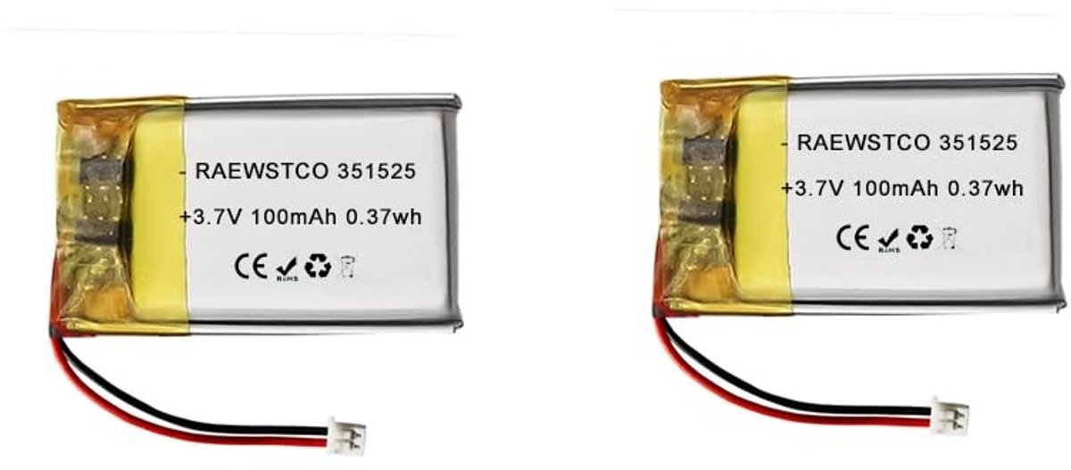 SolidKeus - 2 Stuks 3,7V 100mAh Lithiumbatterij voor Kinderspeelgoed en Bluetooth-headsets